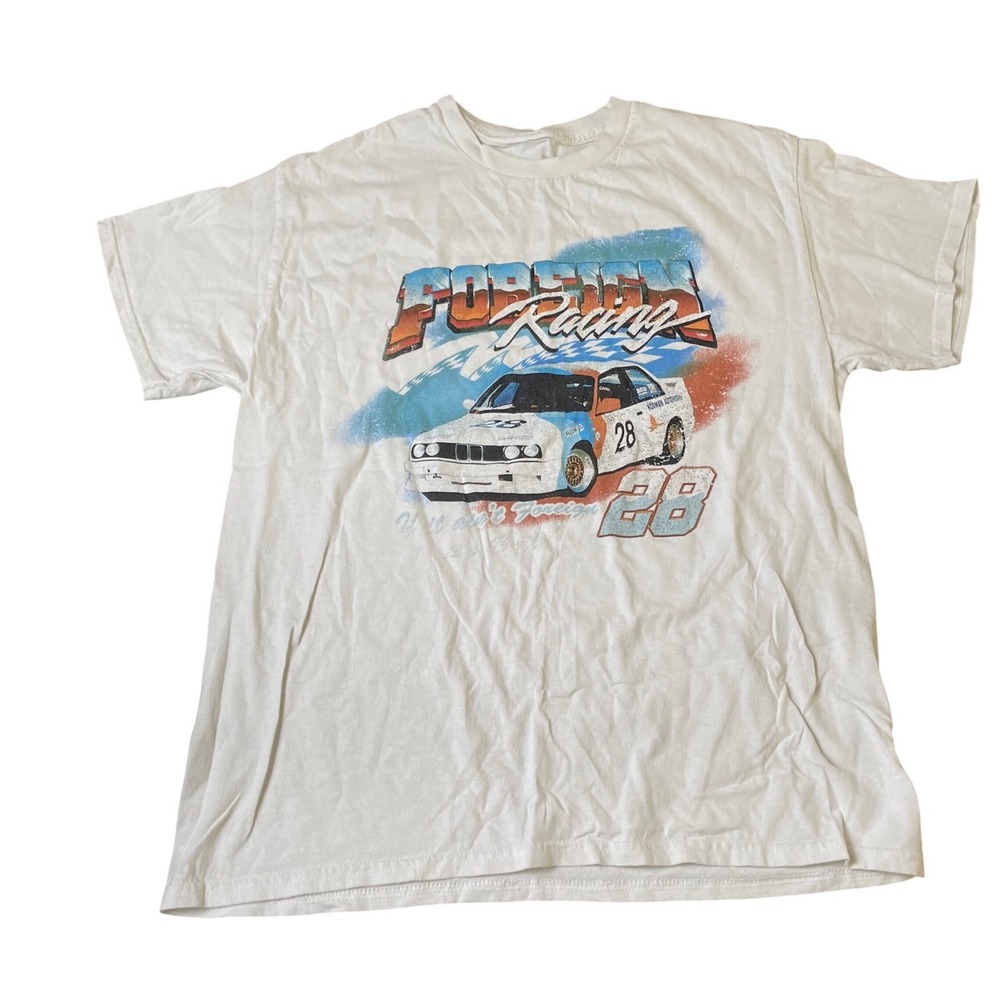Alpha Collective Foreign Racing Car Graphic Print T Shirt White Mens Size‎ L